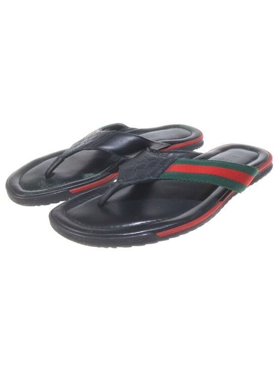 Gucci Guccissima Sherry Web Line Flat Leather Sandals Shoes Black main image 3